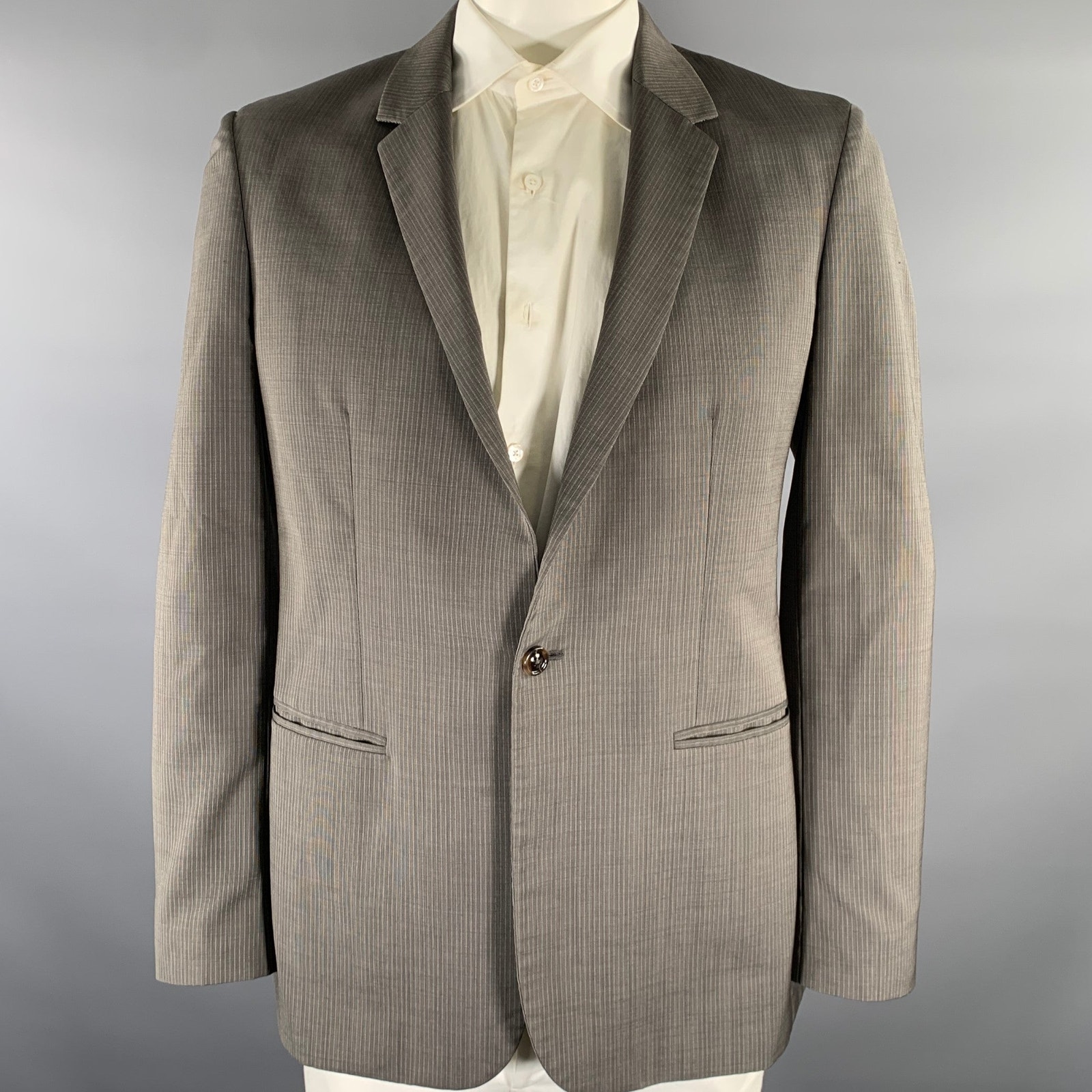 Maison Margiela Size 42 Grey White Pinstripe Wool Notch Lapel Sport Coat